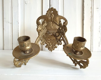 antique piano candlestick, large wall candle holder, candlestick, brass, Art Nouveau, vintage, brocante