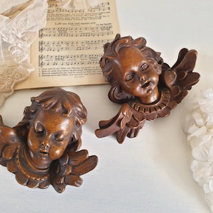 SET : 2x vieil ange, ange mural antique, chérubin, pierre naturelle, putto, ange gardien, fait main, art populaire, shabby, vintage, décoration brocante
