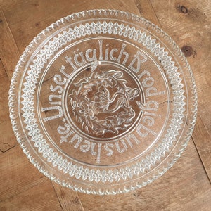 antique bread plate, old glass plate, pressed glass, decorative plate, our daily bread, wall plate, vintage, shabby, brocante, country house decoration