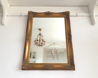 antique baroque mirror, wall mirror, old golden picture frame, stucco mirror, shabby, brocante, French vintage decoration, gold