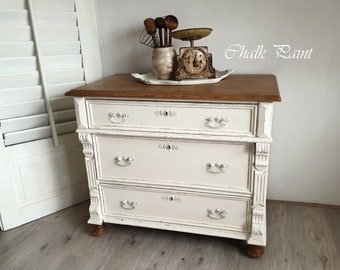 alte Kommode, antike Schubladenkommode, Gründerzeit, Weichholz, brocante, shabby, Kreidefarbe, altweiß, french vintage, Landhaus