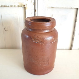 1x old clay jug, storage pot, stoneware, earthenware, Krumeichs, D.R.G.M. lard pot, pot, canning jug, vintage, brocante, DRGM