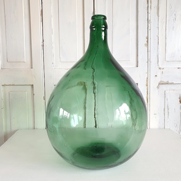 alter Weinballon, Gärballon, Glasballon, Vase, Bodenvase, grün, vintage Demijohn, Loft, industrie, brocante Deko, Landhaus