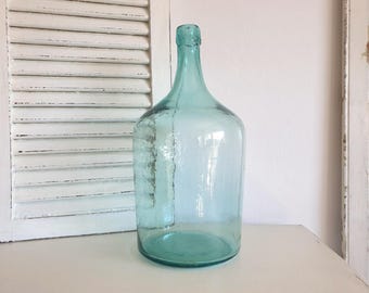 antique wine demijohn, fermentation balloon, wine bottle, vase, turquoise, vintage, loft, demijohn, industrial, brocante