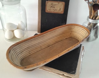1x cesta de pan antigua, cesta de fermentación grande, cesta de baguette, vintage francesa, brocante, decoración de casa de campo,