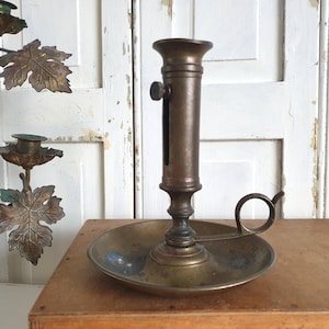 bougeoir de chambre ancien, bougeoir réglable antique, laiton, métal, shabby, vintage français, brocante, maison de campagne