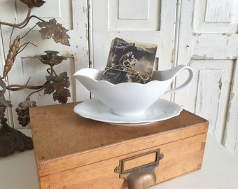 ancienne saucière, saucière, bol de service, porcelaine, bord festonné, Mitterteich, blanc, shabby, vintage, brocante