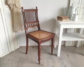 antique chair, old wooden chair, Wilhelminian style, Viennese wickerwork, carvings, shabby chic, walnut, vintage, brocante