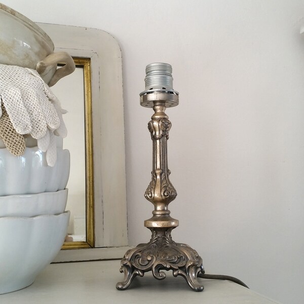 old table lamp, lamp foot, table lamp, vintage lamp, metal, antique, country house, shabby, brocante decoration