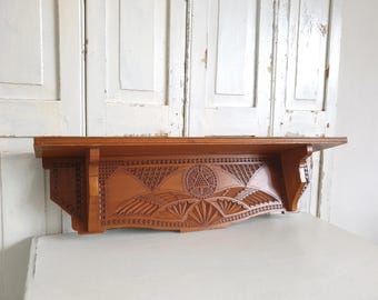Estante de pared antiguo, estante de cocina, tallado a mano, tablero de pared, Art Nouveau, estante vintage, madera, brocante