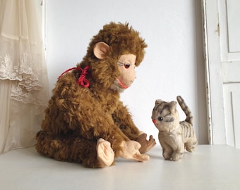 Peluche antiguo, mono, RDA, brocante, vintage, desgastado, antiguo, artículo de coleccionista