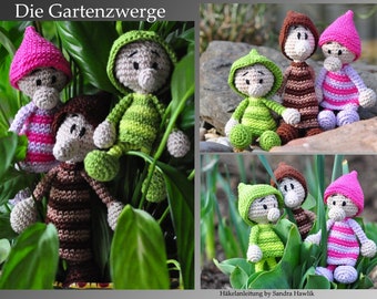 Patron au crochet, modèle, amigurumi, crocheté, allemand, anglais, allemand, nain de jardin, gardengnome, jardin, jardin, PDF