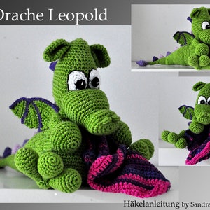 Modèle au crochet, modèle, modèle au crochet, crochet, amigurumi, crochet, allemand, anglais, Deutsch, dragon, PDF, e-book image 1