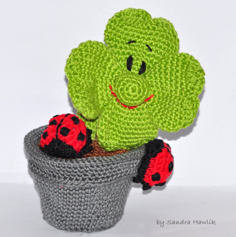 Patron au crochet, gabarit, amigurumi, crochet, allemand, allemand, trèfle porte-bonheur, porte-bonheur, réveillon, PDF, e-book image 2