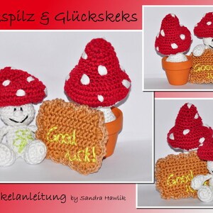 Crochet pattern, template, amigurumi, crocheted, German, German, lucky mushroom, fortune cookie, lucky charm, New Year's Eve, PDF, e-book image 1