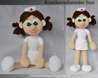 Crochet pattern, template, amigurumi, crocheted, German, German, nurse, doctor, crocheted, pdf