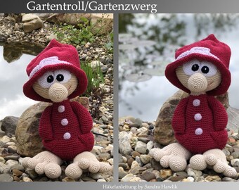 Häkelanleitung, Vorlage, amigurumi, gehäkelt, German, English, Gartenzwerg, Gartentroll, gardentroll, gardengnome, Garten, garden, PDF