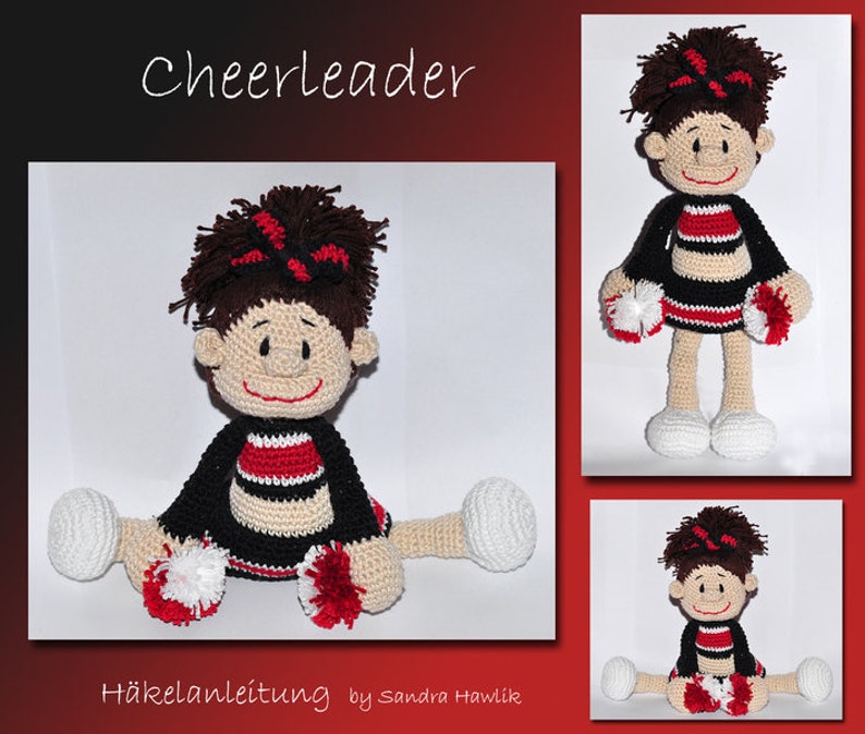 Crochet instructions, template, crochet pattern, crochet, amigurumi, crocheted, German, English, Deutsch, Cheerleading, Cheerleader, E-book, pdf image 1
