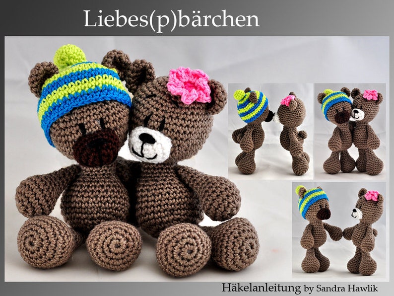 Instructions au crochet, modèle, patron de crochet, crochet, amigurumi, crocheté, allemand, anglais, allemand, peluche, ours en peluche, amoureux, PDF image 1