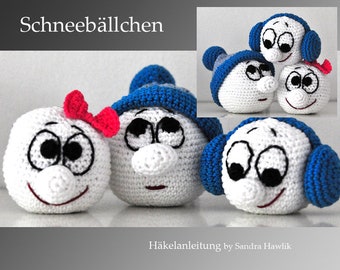 Crochet instructions, template, crochet pattern, crochet, amigurumi, crocheted, German, English, German, snowball, snow, snowball, PDF, e-book