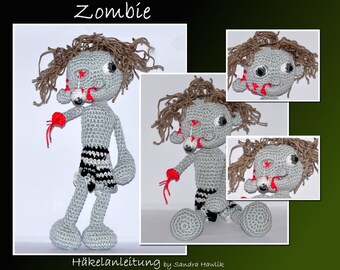 Crochet instructions, template, crochet pattern, crochet, amigurumi, crocheted, German, English, Deutsch, zombie, zombie, halloween, pdf, e-book