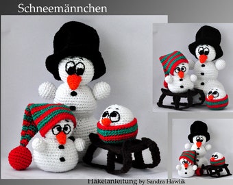 Instructions au crochet, modèle, patron au crochet, crochet, amigurumi, crochet, allemand, anglais, Deutsch, Schneemann, Familien, famille bonhomme de neige, pdf