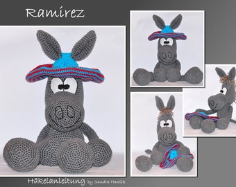 Häkelanleitung, Vorlage, crochet pattern, crochet, amigurumi, gehäkelt, German, English, Deutsch, Esel,  donkey, burro, pdf, e-book