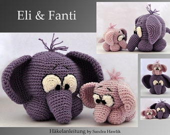 Crochet instructions, template, crochet pattern, crochet, amigurumi, crocheted, German, English, Deutsch, Elefanten, elephants, PDF, E-book