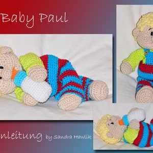 Crochet instructions, template, crochet pattern, crochet, amigurumi, crocheted, German, English, German, baby, doll, doll, baby, PDF image 1