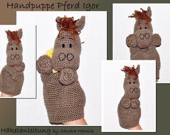 Häkelanleitung, Vorlage, crochet pattern, crochet, amigurumi, gehäkelt, German, English, Deutsch, Handpuppe Pferd, puppet, pdf, e-book