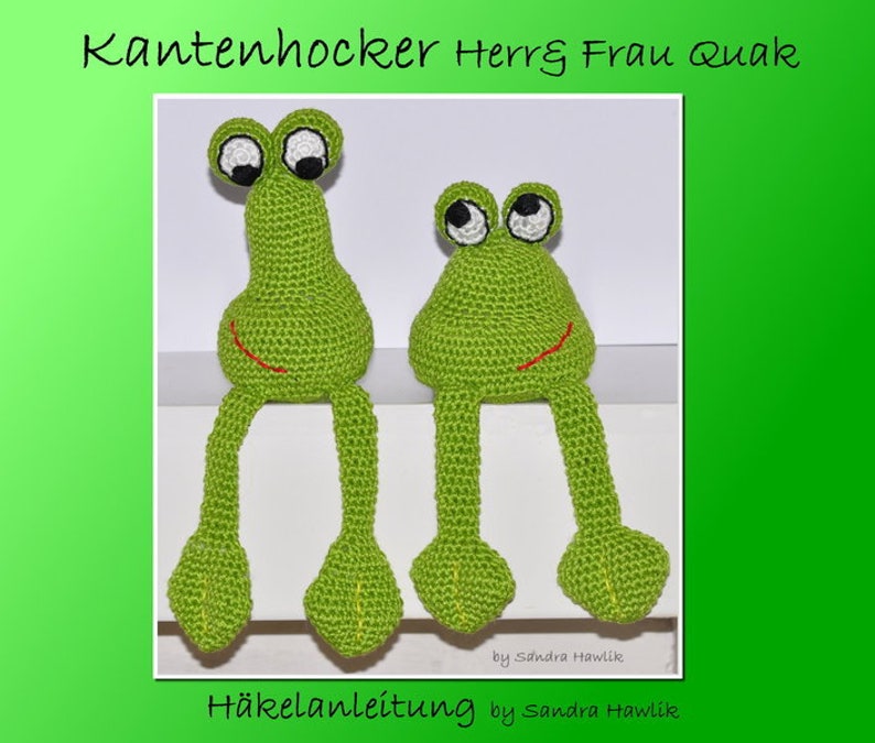 Patron au crochet, gabarit, amigurumi, crochet, allemand, allemand, tabouret bord, grenouilles, grenouille PDF, e-book image 1