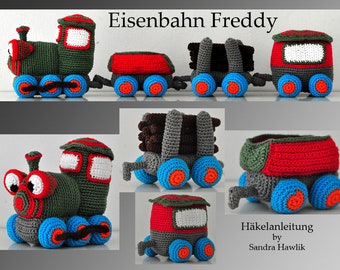 Crochet instructions, template, crochet pattern, crochet, amigurumi, crocheted, German, English, Eisenbahn, rail, train, PDF, E-book