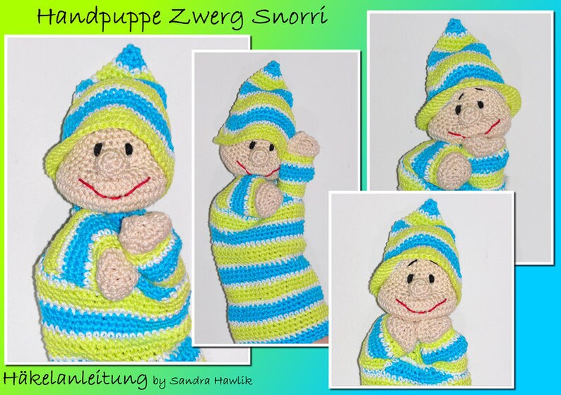 Instructions au crochet, modèle, patron au crochet, crochet, amigurumi, crochet, allemand, anglais, allemand, marionnette à main, nain, marionnette, gnome, PDF image 1