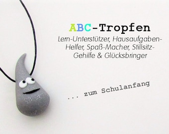 ABC-Tropfen zum Schulanfang in glitzer-grau / Glücksbringer & Talisman für Schultüte