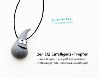 IQ Intelligenz-Tropfen in glitzer-grau / Glücksbringer Prüfung / Talisman für Freund