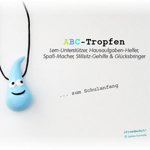 ABC-Tropfen zum Schulanfang in aqua-hellblau / Glücksbringer & Talisman zur Einschulung Bild 1