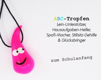 ABC-Tropfen zum Schulanfang in pink neon / Glücksbringer & Talisman / Geschenk Schultüte
