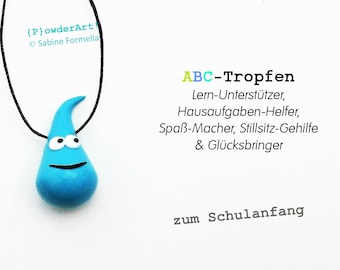 ABC-Tropfen zum Schulanfang in türkis / Glücksbringer & Talisman / Geschenk Schultüte