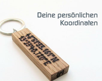 KOORDINATEN Schlüsselanhänger mit persönlicher Gravur aus Holz  / Geschenk für Väter