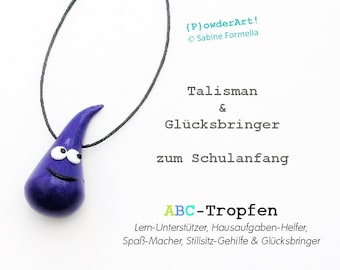 Glücksbringer ABC-Tropfen zum Schulanfang in dunkellila /Talisman für Schulkind