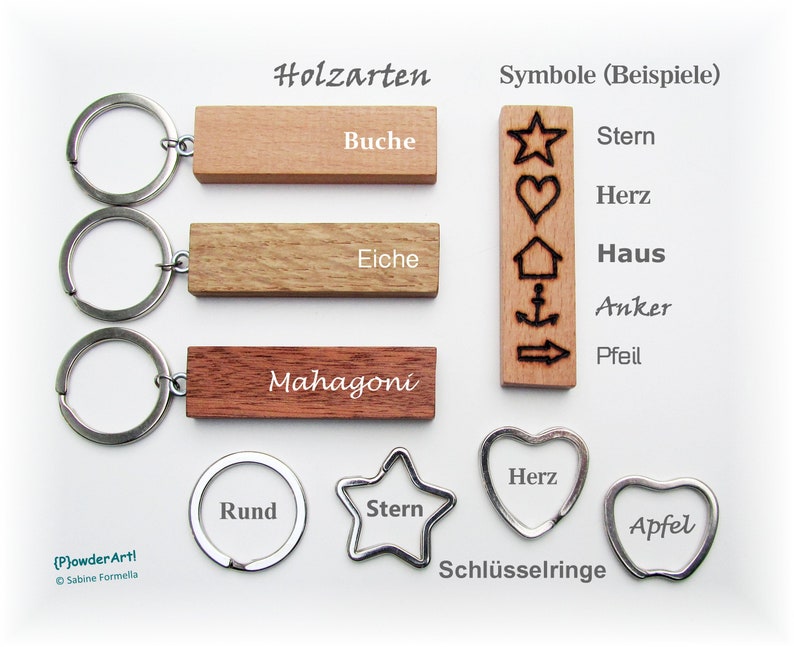 Schlüsselanhänger Holz mit Gravur / Name und Symbol / Frauengeschenke Bild 2