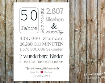 Druck zum 50. HOCHZEITSTAG 18.250 Tage / mit Namen & Datum / Geschenk personalisiert