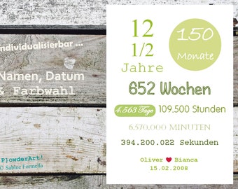 Poster zum 12 1/2. HOCHZEITSTAG 4.563 Tage / personalisiert / Geschenk Petersilienhochzeit