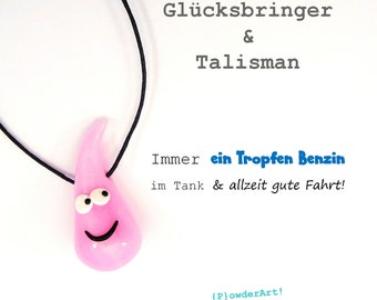 Ein Tropfen Benzin & gute Fahrt in rosenquarz / rosa / Glücksbringer + Talisman / zur Führerscheinprüfung