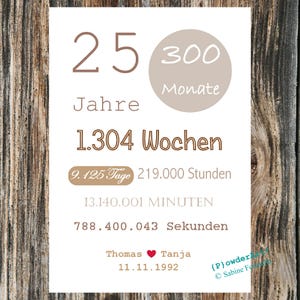 Poster 25. HOCHZEITSTAG 9.125 Tage / mit Namen & Datum personalisiert / Silberhochzeit