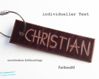 Schlüsselanhänger Leder / Text  personalisiert / Geschenke für Männer