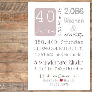 Bild zum 40. HOCHZEITSTAG 14.600 Tage / mit Namen & Datum personalisiert Rosé