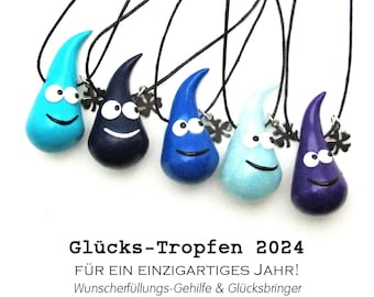 Glücksbringer 2024 Glücks-Tropfen mit Kleeblatt / Talisman für ein glückliches Jahr