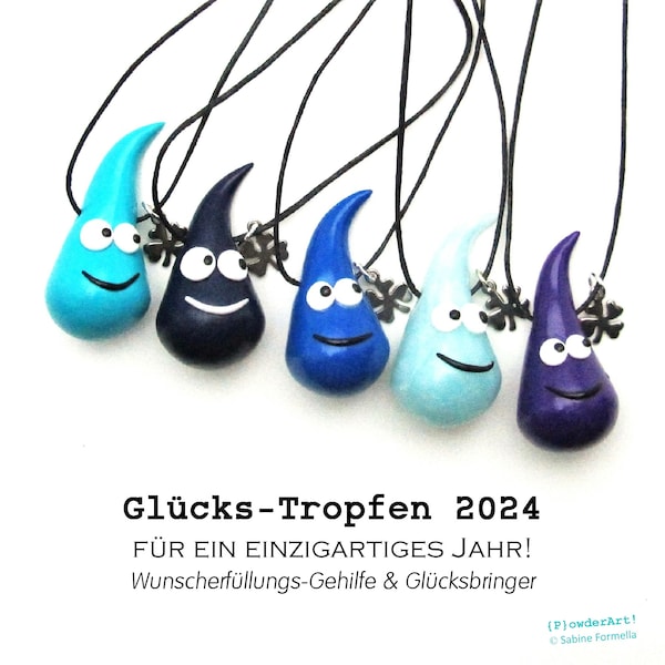 Glücksbringer 2024 Glücks-Tropfen mit Kleeblatt / Talisman für ein glückliches Jahr