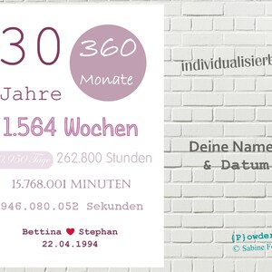 Bild zum 30. HOCHZEITSTAG 10.950 Tage mit Namen & Datum / Geschenk zur Perlenhochzeit Bild 10